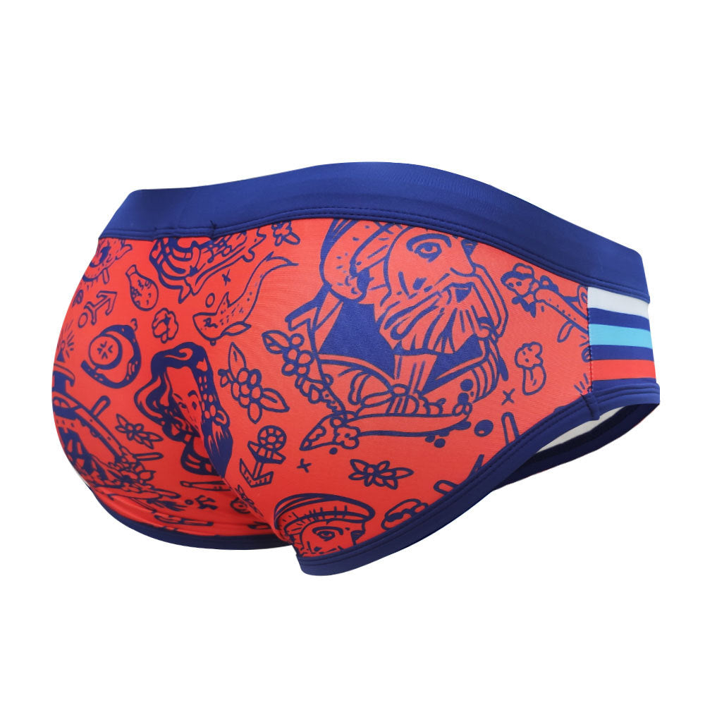 Men's Striped Front And Back Cartoon Patchwork Briefs