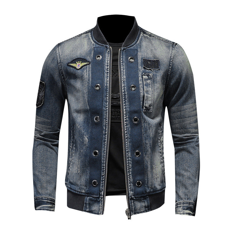 Stand-up Collar Men's Flight Suit Denim Jacket Men's Jacket
