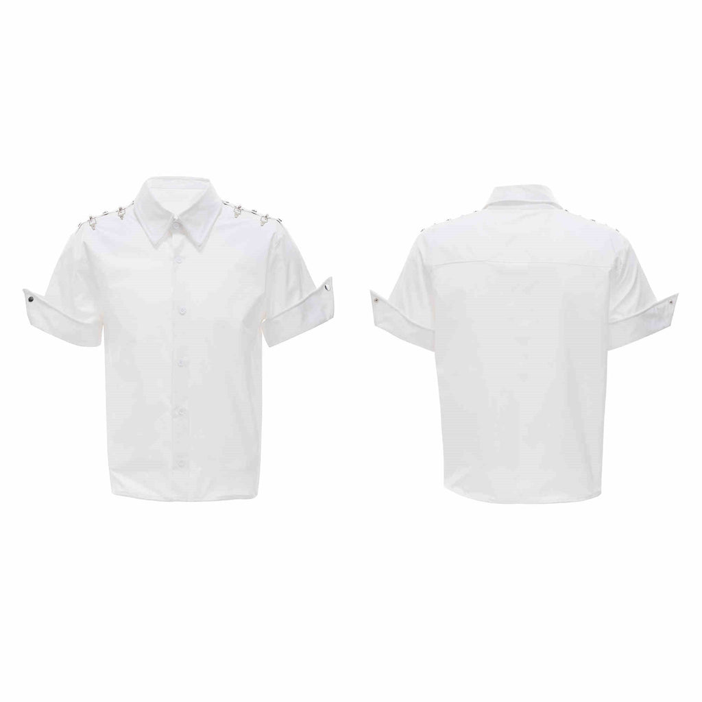 Niche Deconstruction Metal Buckle Design Short Sleeve Shirt Solid Color Simple Loose Cardigan