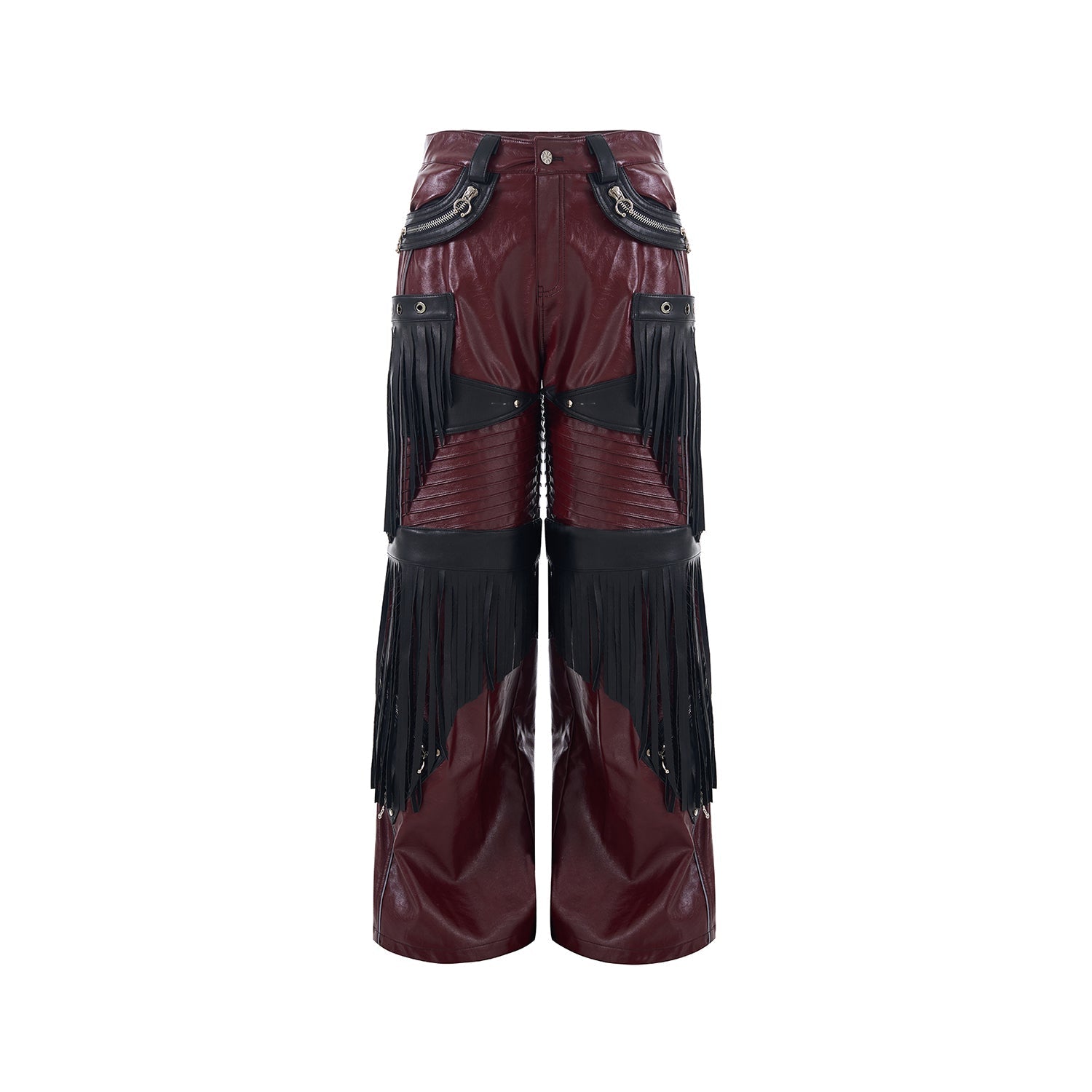 Deconstructed Design Red PU Leather Pants Male