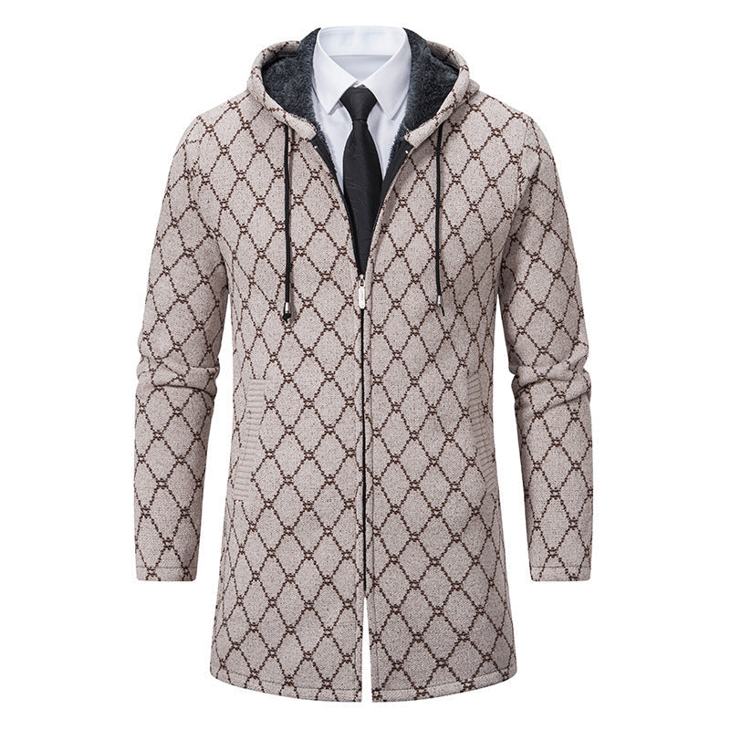 Men's Mid-length Sweater Casual Hooded Coat