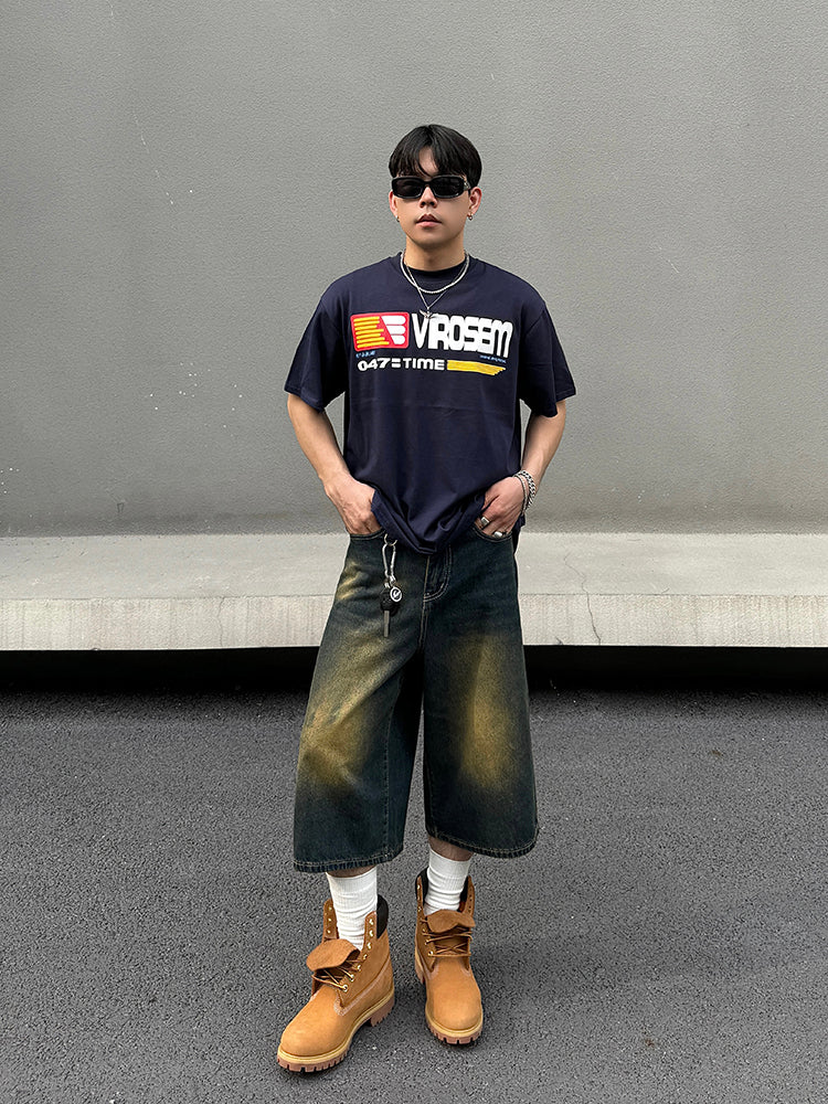 Niche High-grade Washed Distressed Cropped Jeans For Men