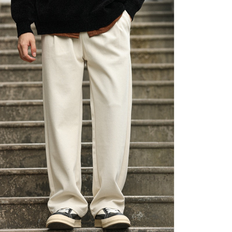Casual Knit Fine Rib Men's Flannel Pants With Dropped Crotch