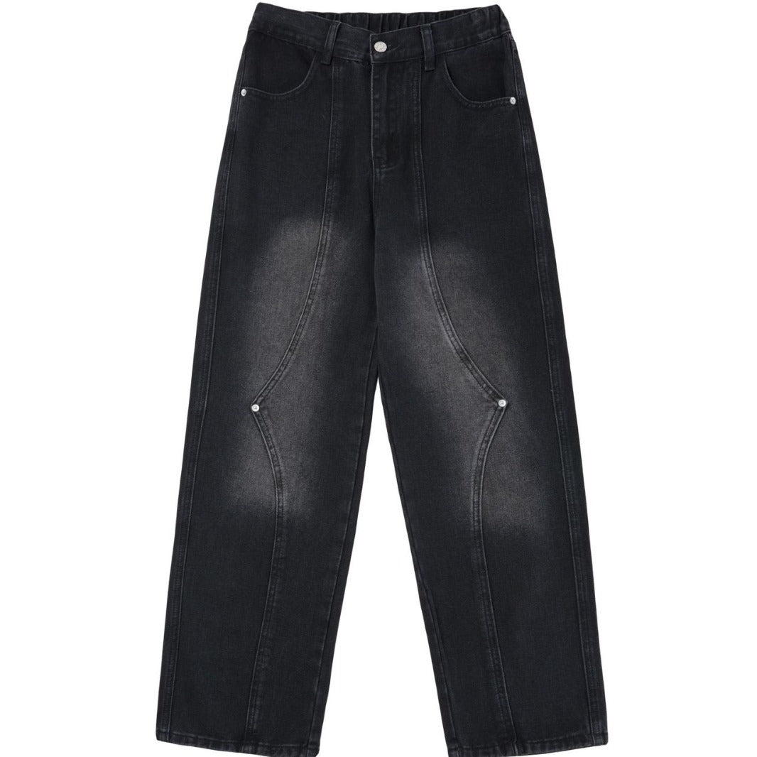Men's Retro Patchwork Beaded Loose Jeans