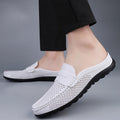 Casual Hollow Leather Shoes Breathable Half Slippers