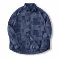 Denim Shirt Plaid Stitching Casual Long Sleeve Shirt