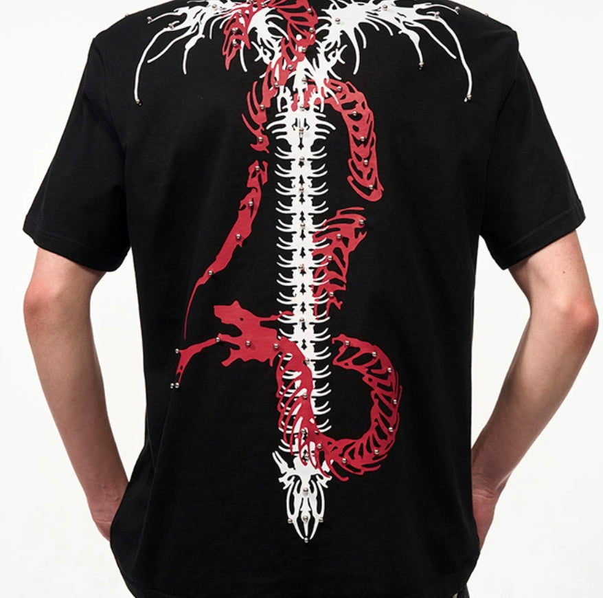 Rivet Backbone Spirit Snake Padded Shoulder Short Sleeve