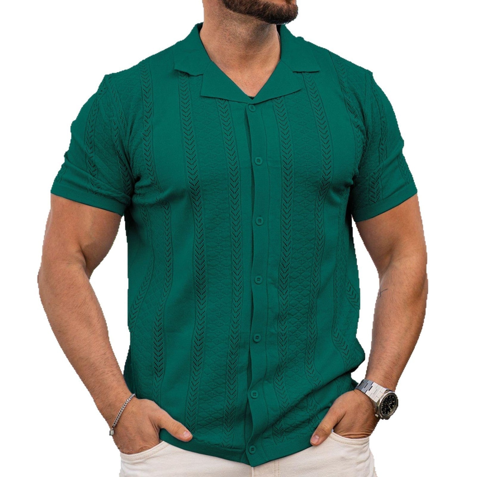 Short Sleeve Striped Hollow Shirt