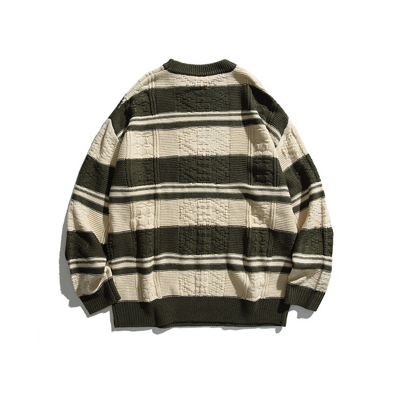 Mixed Color Stripe Pullover Sweater Japanese Style