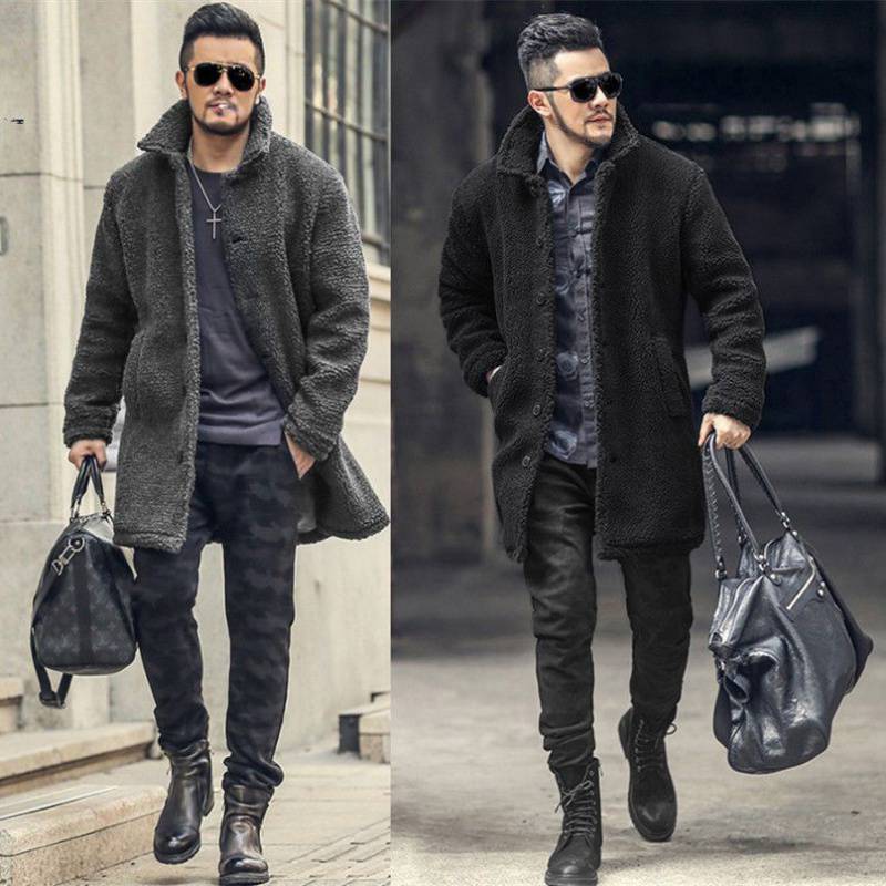 Cotton-padded Mid-length Faux Leather Lamb coat