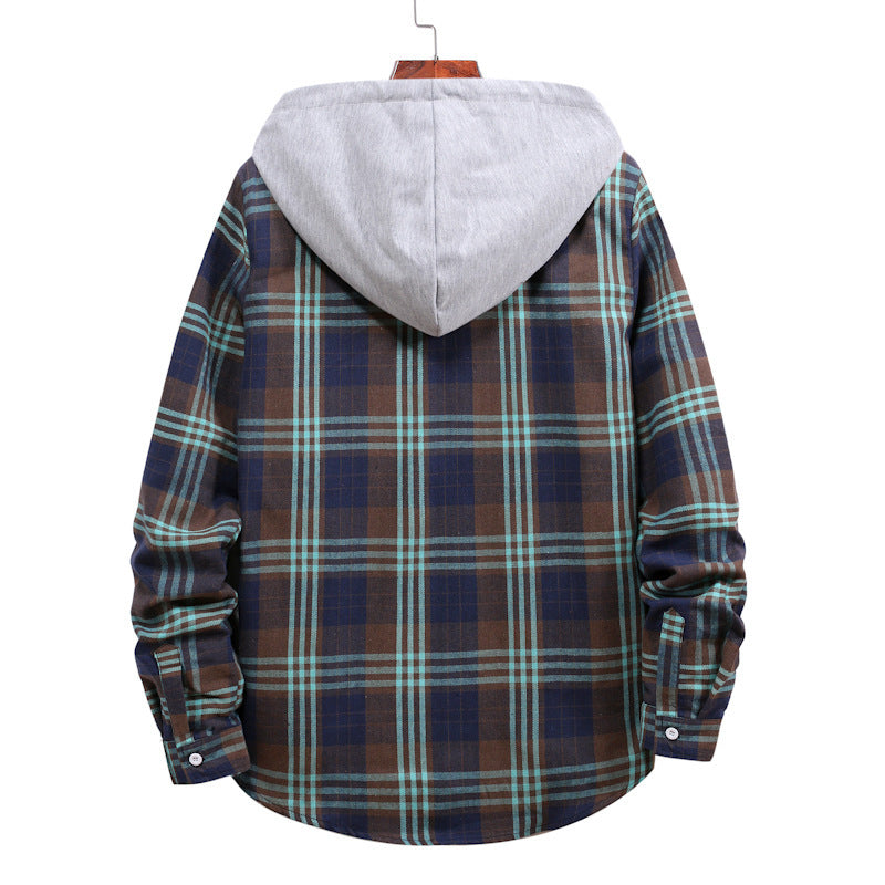 Men's Hooded Plaid Shirt Jacket