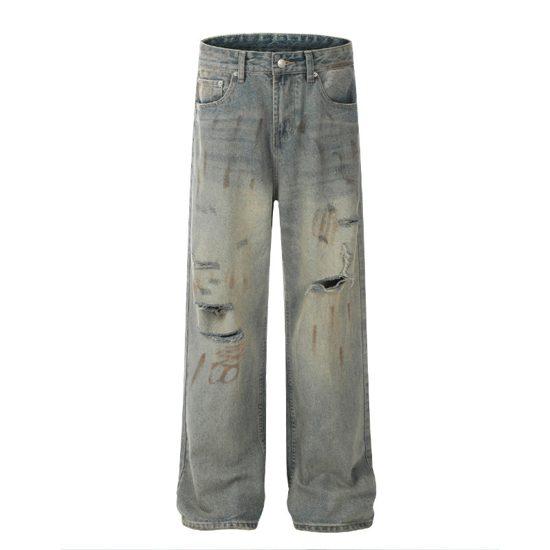 American Ripped Jeans Water Machine Distressed Loose Wide Leg Slightly Flared