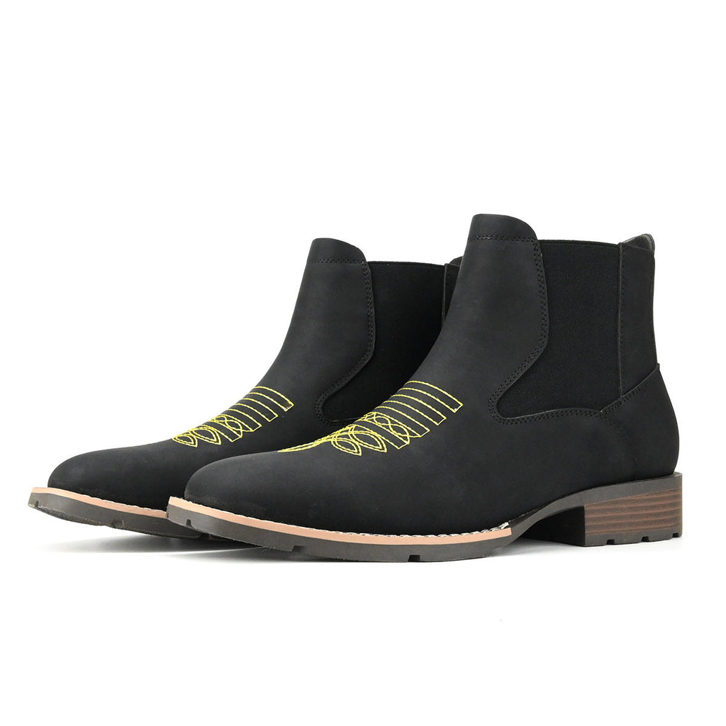 Embroidered Slip-on Chelsea Boots Men's Martin Boots