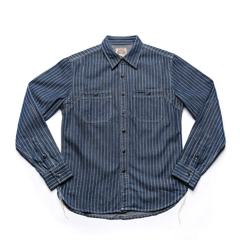 Striped Long Sleeve Tooling Shirt Vintage Men
