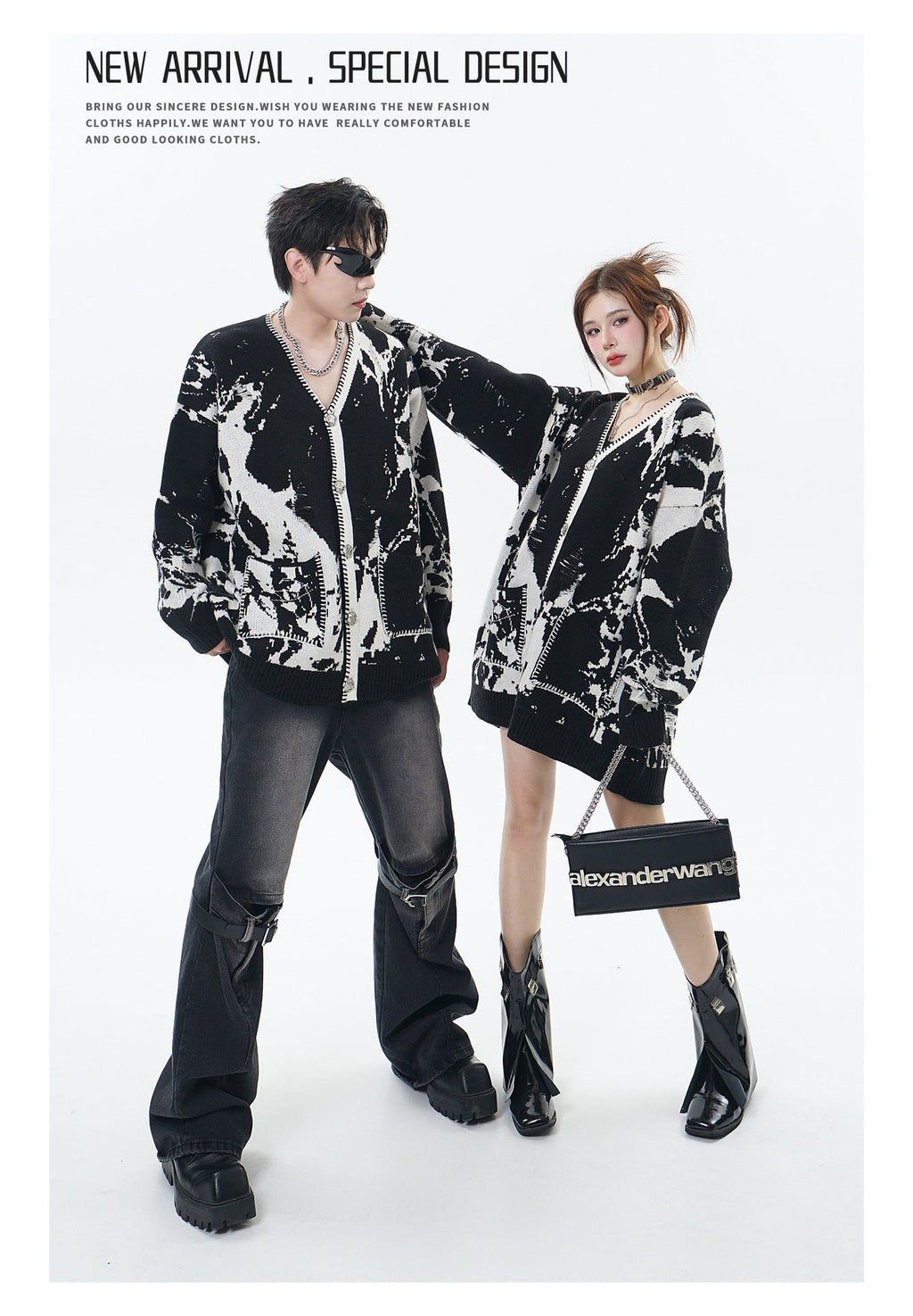 Snowflake Ripped Niche V-neck Knitted Tup Cardigan