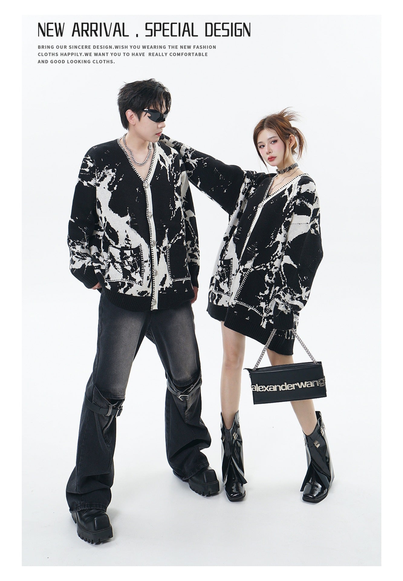 Snowflake Ripped Niche V-neck Knitted Tup Cardigan