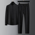 Seersucker Striped Pleated Stand Collar Men's Shirt Suit