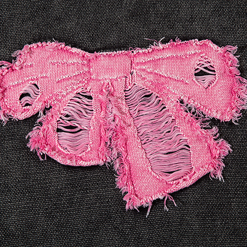 Contrast Color Paste Cloth Embroidery Bow Pullover