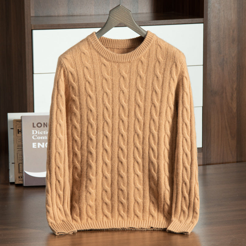 Pure Cashmere Shirt Men's Round Neck Three-strand Thickening