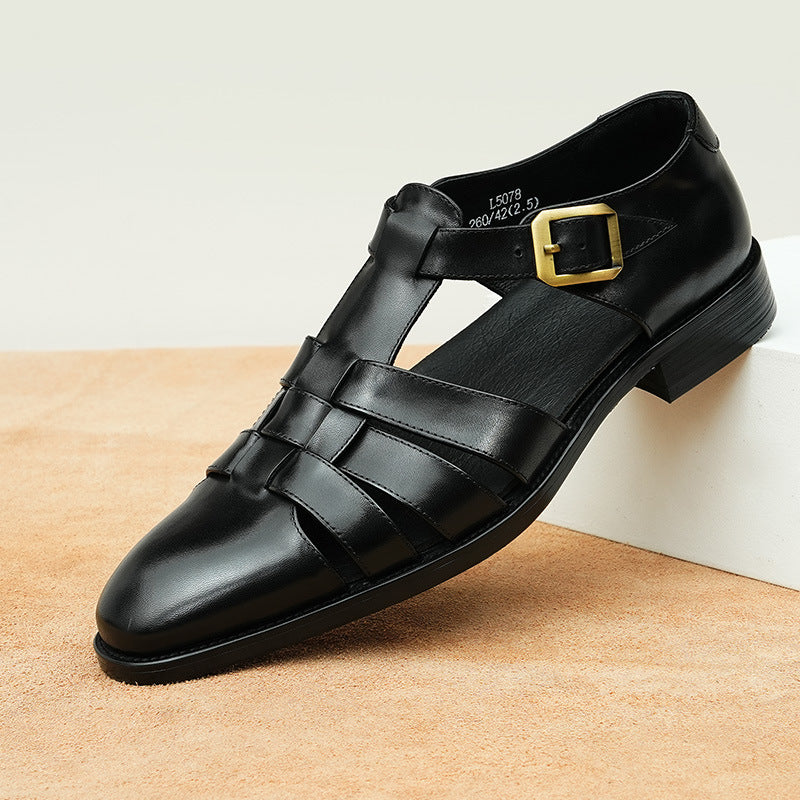 Genuine Leather Retro Fashion Business Summer Breathable Men's Shoes