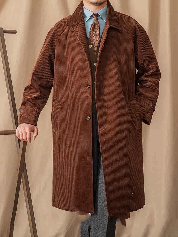Autumn Corduroy Long-cut Coat Casual Loose Raglan Sleeve Retro trench coat