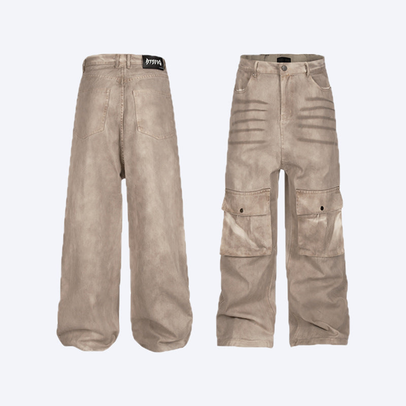 Marble Dark Straight Loose A- Line Casual Pants