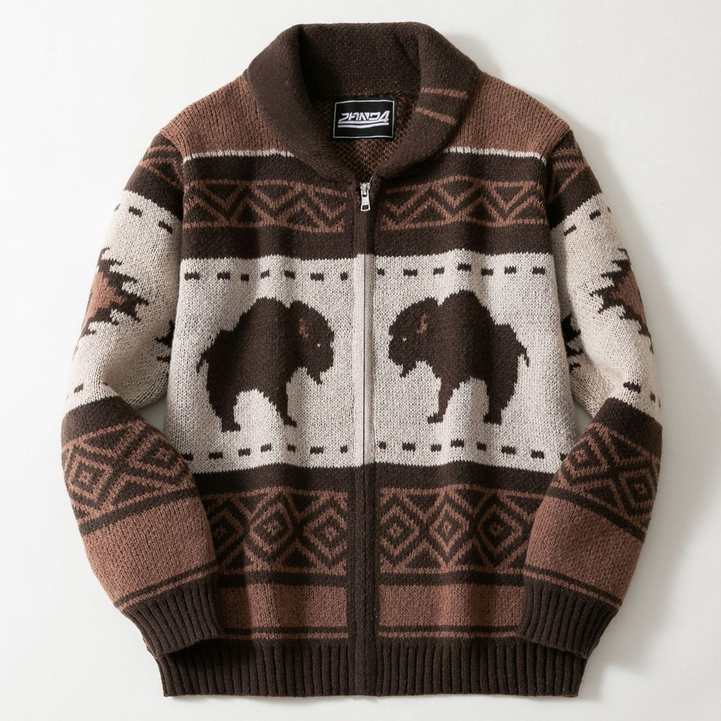 Men's European And American Retro Jacquard Knit Sweater Autumn And Winter Thickened Cardigan