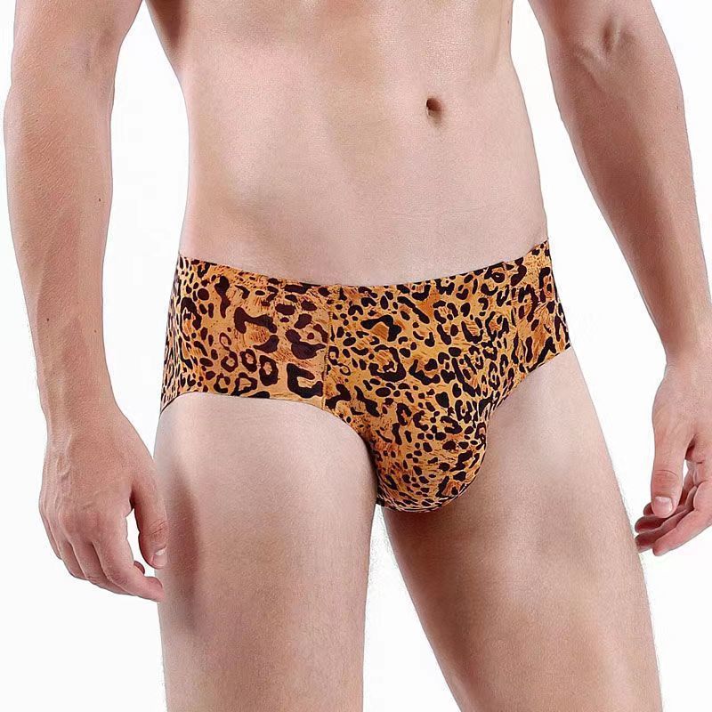 Men's Triangle Leopard Print Exciting Raised Low Waist Breathable Briefs