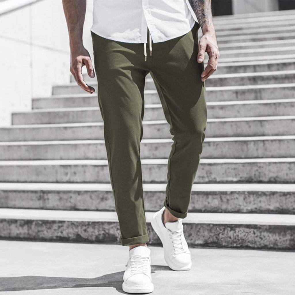 Solid Color Casual Pocket Trousers For Men