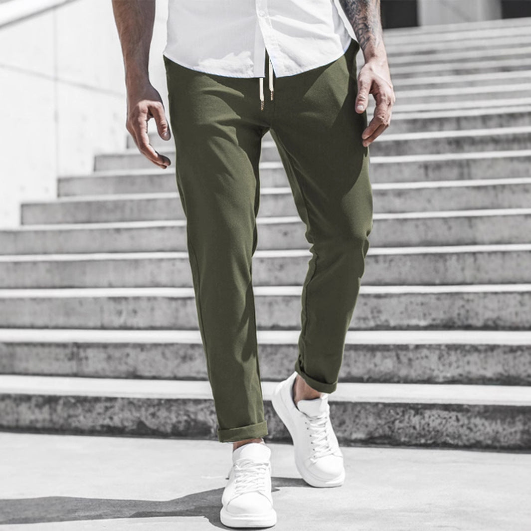 Solid Color Casual Pocket Trousers For Men