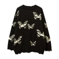 Butterfly Ripped Crochet Tassel Round Neck Knitted Sweater Tide