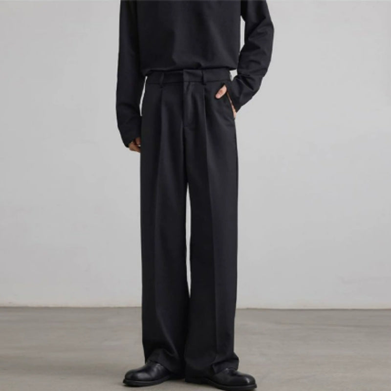 Old Money Style Pleated American Neutral Straight Casual Suit Pants