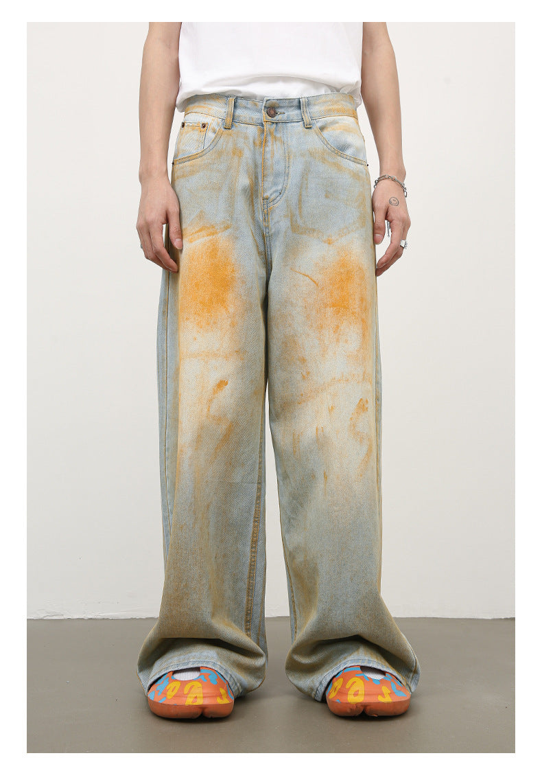 Men's Retro Loose Straight Jeans With High Street Design