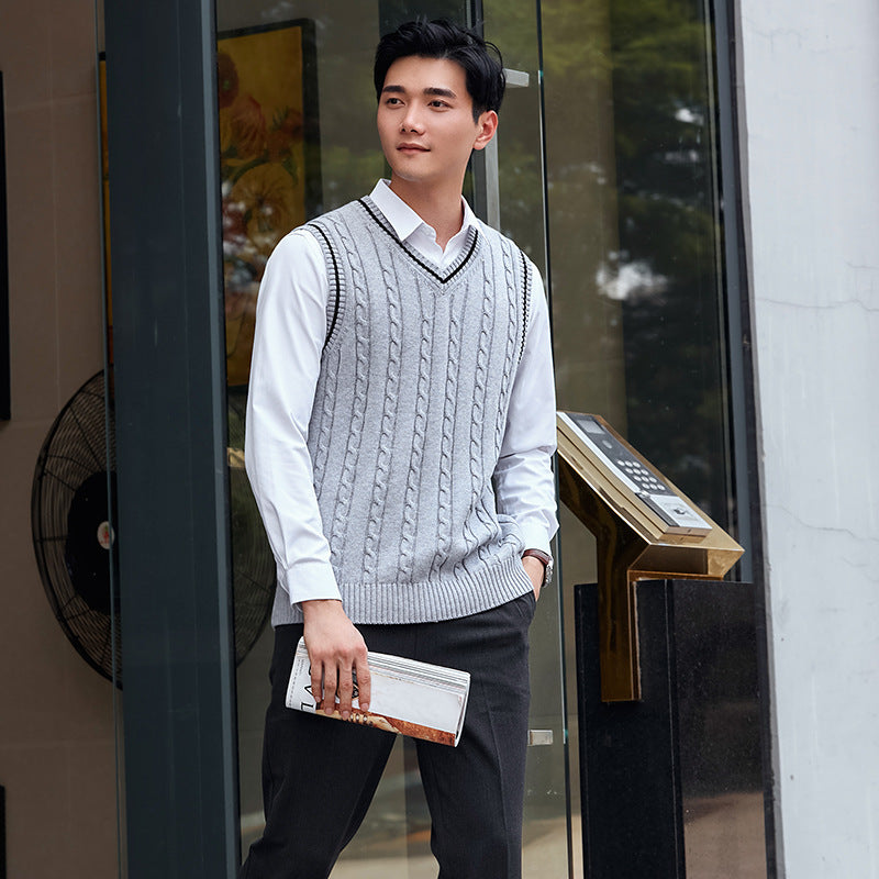 V-neck Vest Twisted Pullover Sweater Men's Vest