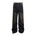 Niche Retro Washed Straight Deconstructed Jeans