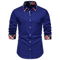 Men's Plaid Contrast Color Triangle Collar Long Sleeve Shirt