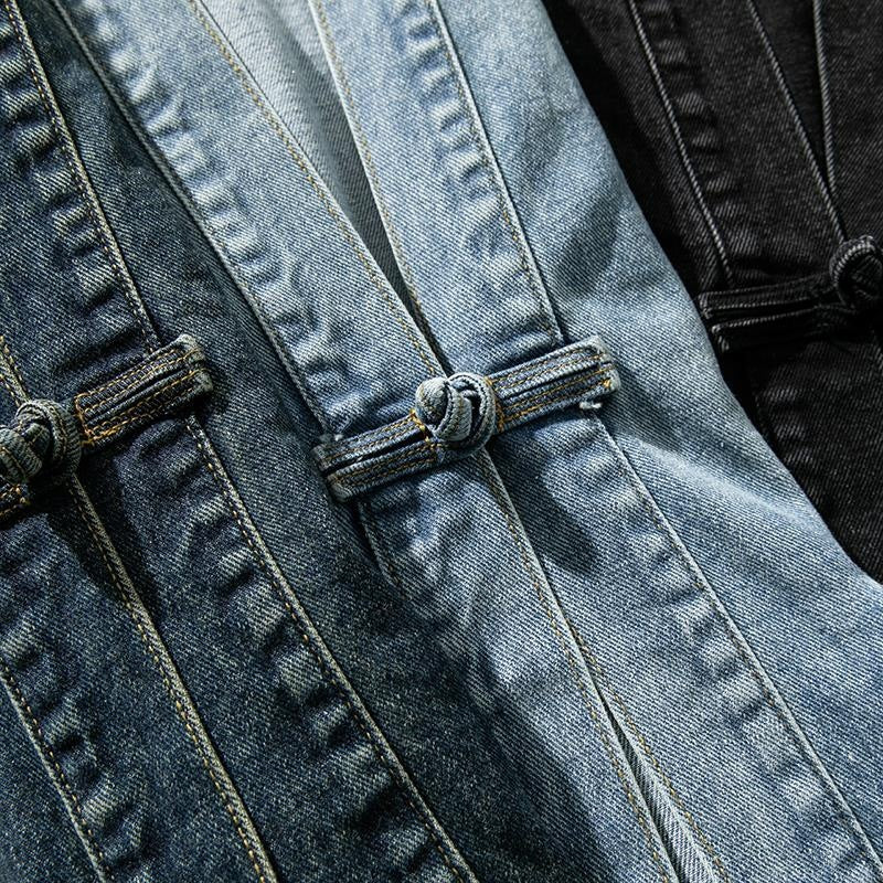 Japanese Style Vintage Denim Jacket Buckle New Chinese Style