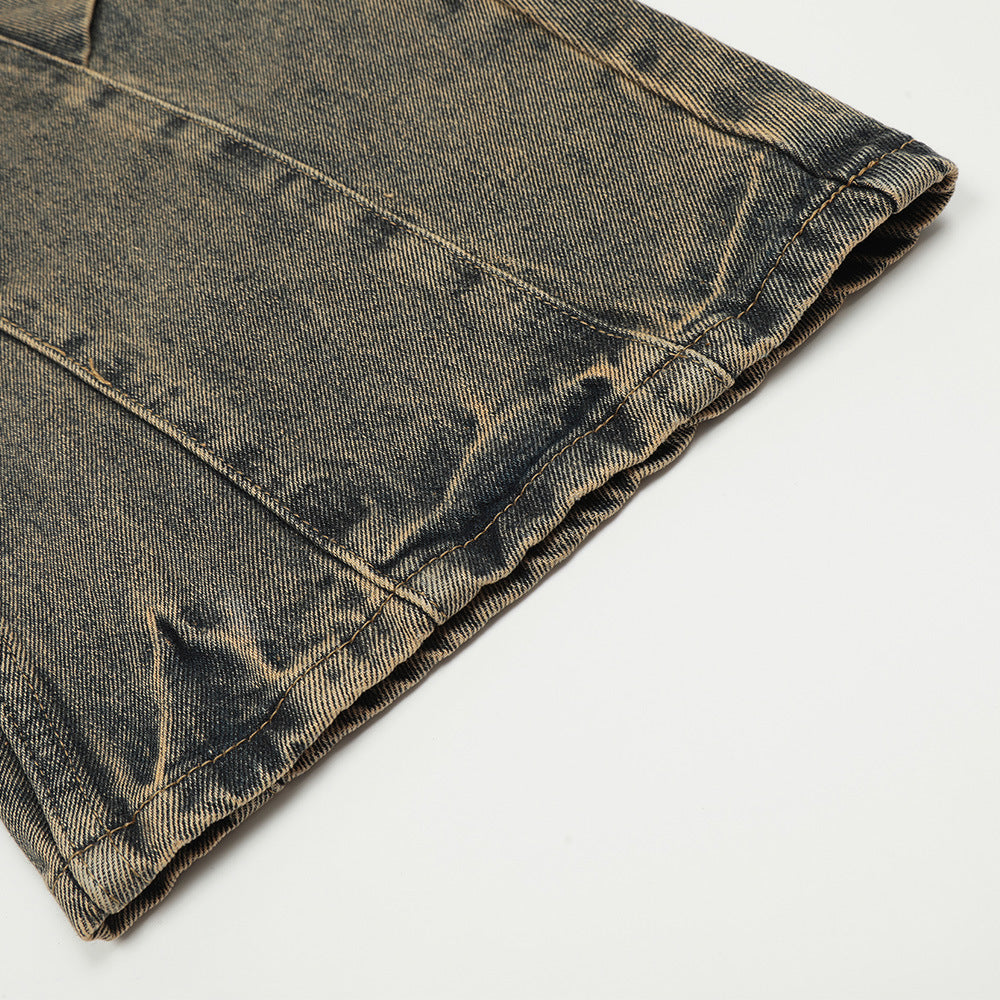 Men's Patchwork Irregular Skinny Jeans Washed