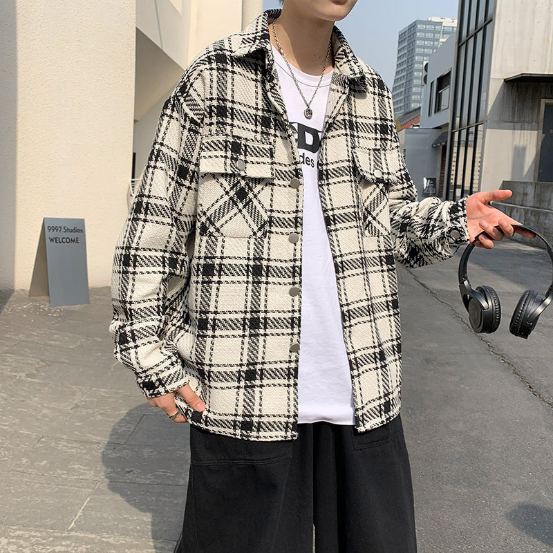 Men's Plaid Long Sleeve Shirt Retro Loose Jacket