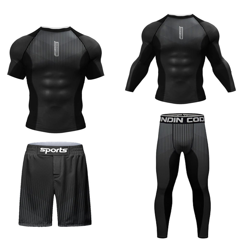 3D Printing Quick-drying Stretch Outdoor Fitness Basketball Sports Tights 4 PCs Set