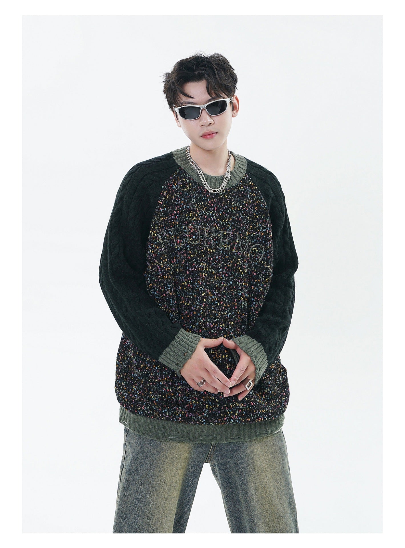 Patchwork Round Neck Couple's Dopamine Sweater