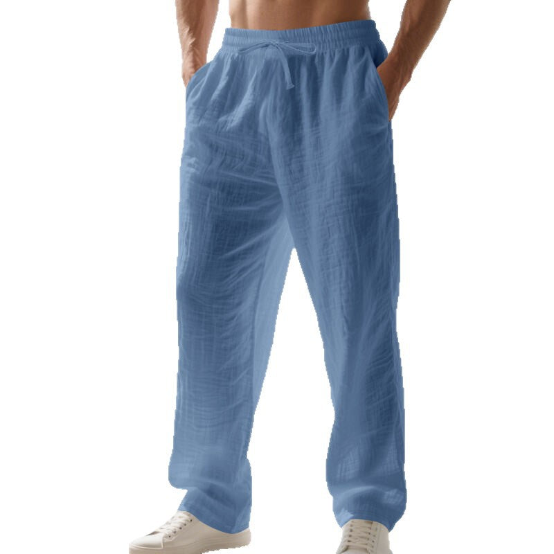 Linen Solid Color American Autumn Weiyi Casual Men's Loose Plus Size Wide Legs Beach Trousers Men