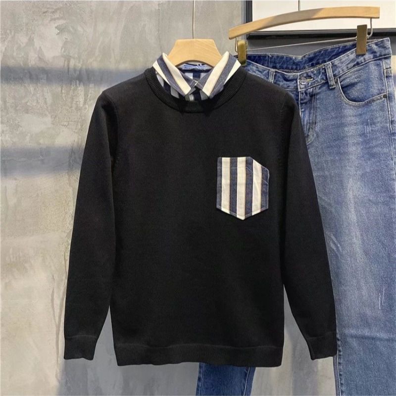 Patch Shirt Collar Splicing Fake Two Pieces Men's Casual