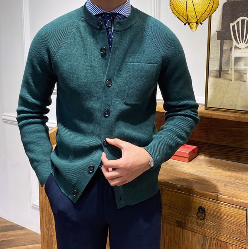 Solid Color Round Neck Slim Fitting Knitted Shirt  Slim Fitting Cardigan And Outerwear