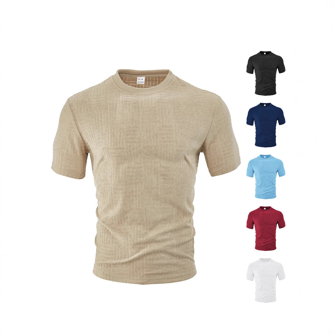 Casual Loose Breathable Round Neck Towel Jacquard Short Sleeve