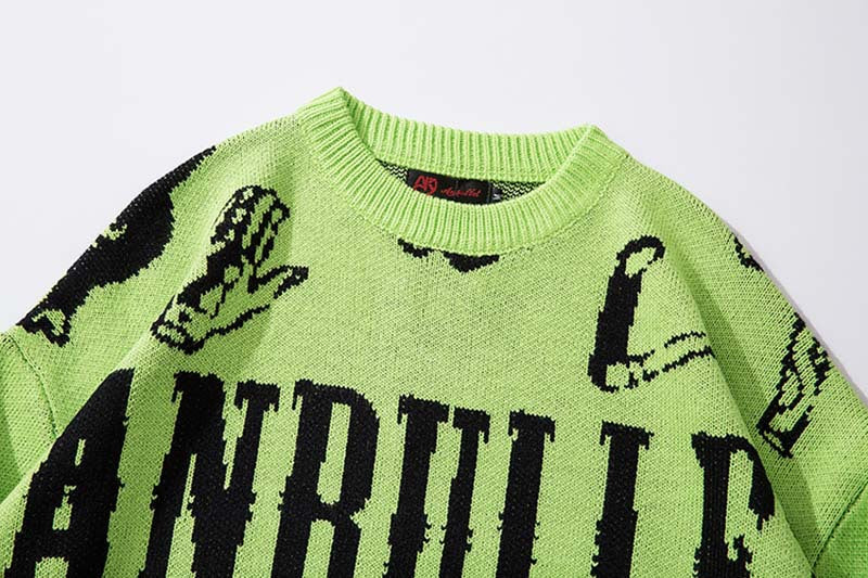 Hip Hop Letters Graffiti Jacquard Sweater Men's Tide