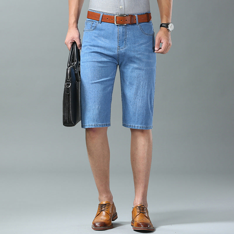 Thin Ice Silk Men's Stretch 7-quarter Denim Shorts