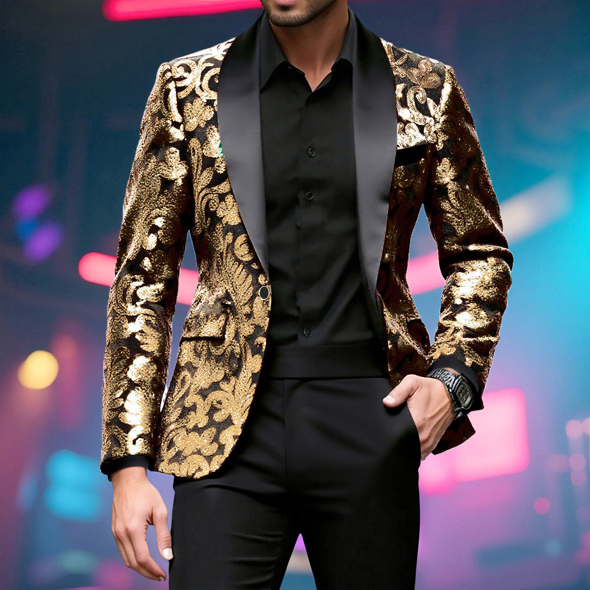 Men's Loose And Versatile Velvet Sequin Suit Jacket
