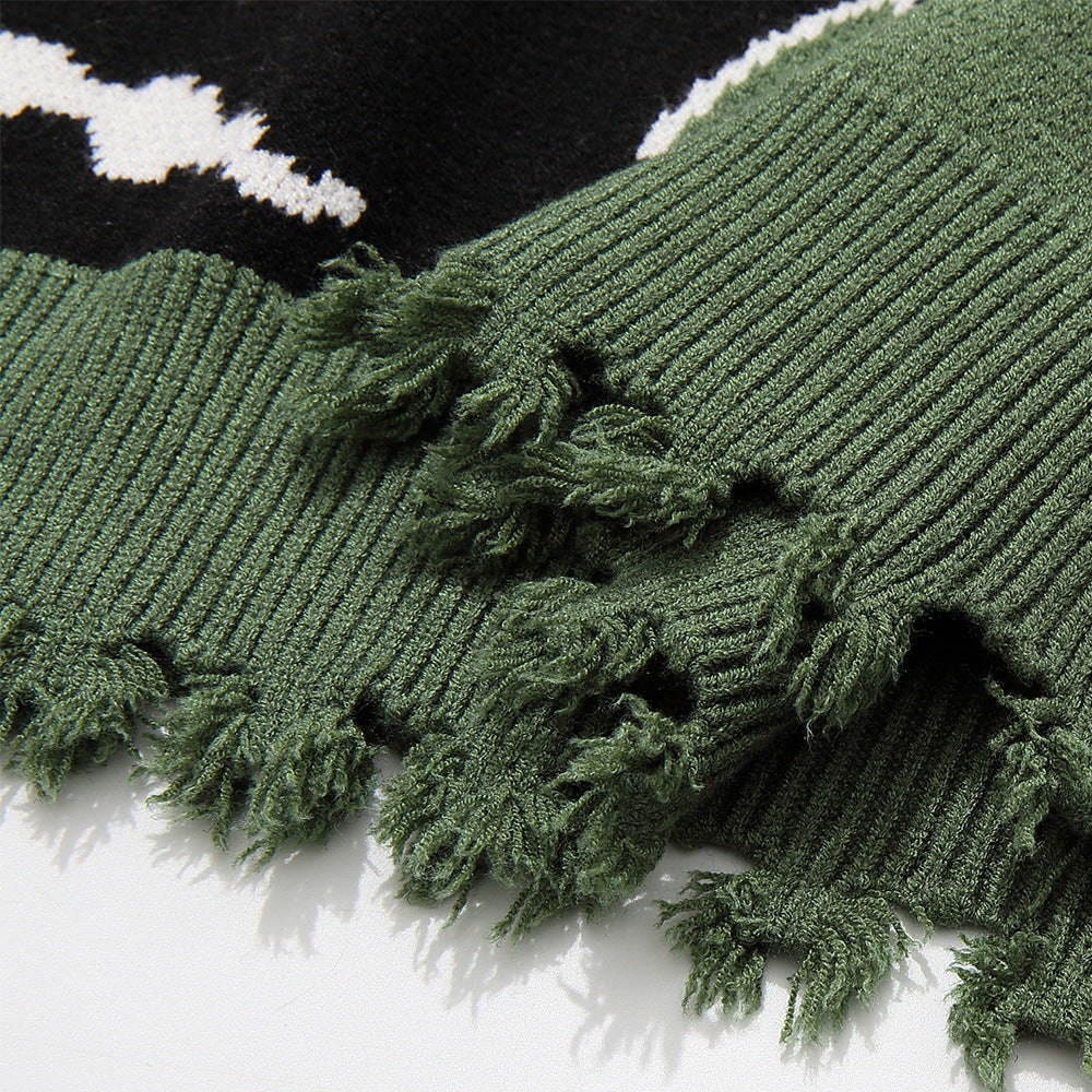 Loose Hem Jacquard Crew Neck Sweater Men's