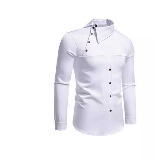 Men's Lapel Oblique Placket Asymmetric Long-sleeved Shirt
